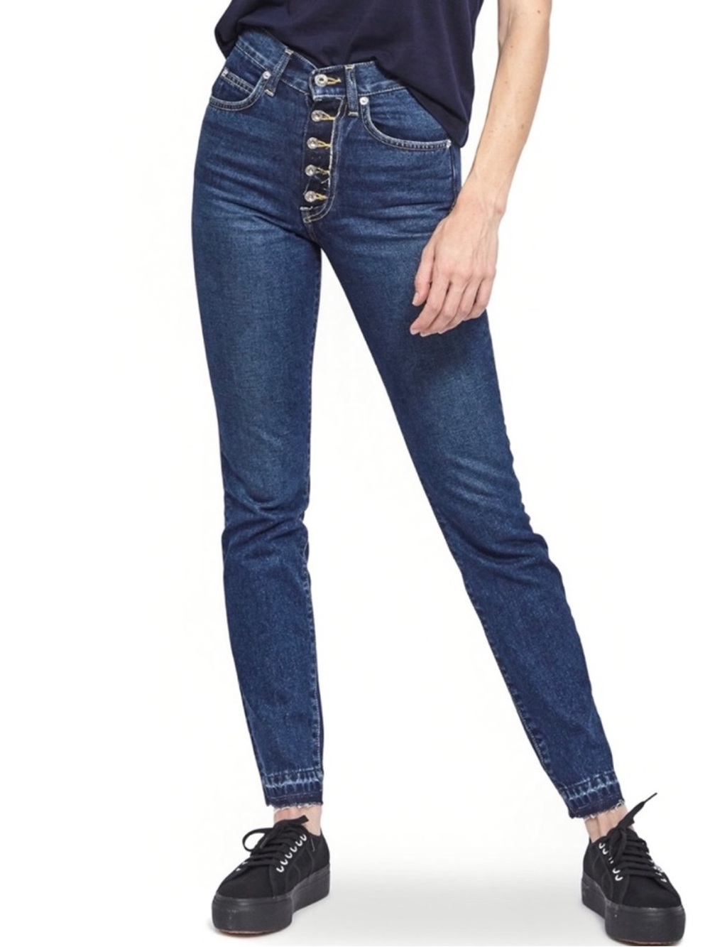 EVE DENIM DARK WASH BUTTON FLY JEANS